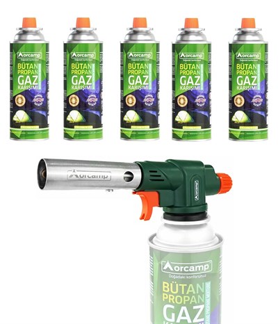 Orcamp Profesyonel Pürmüz Başlık + 5 Adet 227 Gram Gaz Kartuş Seti