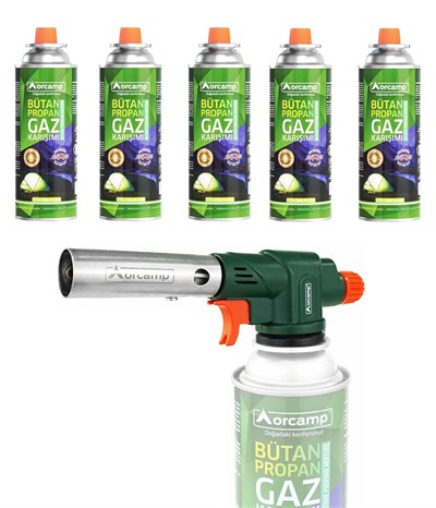 Orcamp Profesyonel Pürmüz Başlık + 5 Adet 227 Gram Gaz Kartuş Seti