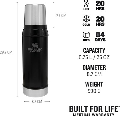 Stanley Klasik Vakumlu Termos 0.75 Lt Siyah