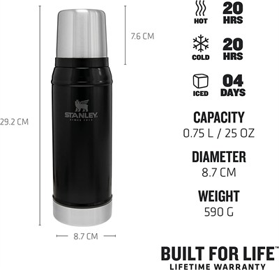 Stanley Klasik Vakumlu Termos 0.75 Lt Siyah
