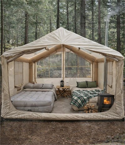Yek Outdoor 210D Oxford 6-8 Kişilik 4 Mevsim Soba Çıkışlı Şişme Kamp Çadırı – Pompalı, 300x250x220 cm