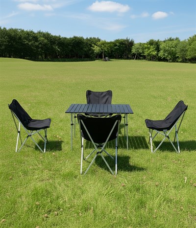 Yek Outdoor 4 Kişilik Alüminyum Kamp Masa Sandalye Seti - Siyah