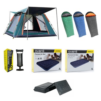 Yek Outdoor 6 Kişilik Tam Otomatik Tenteli Kamp Çadırı- 3 Adet 0°Uyku Tulumu-Şişme Yatak