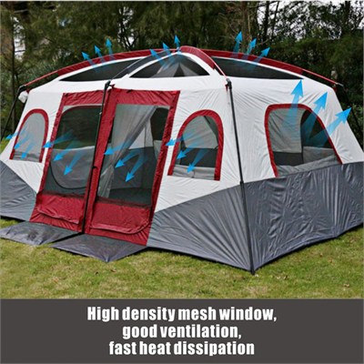 Yek Outdoor 8-10 Kişilik Lüx Kamp Çadırı 430x305x203cm Kırmızı+Gri