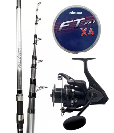Yek Outdoor Hazır Surf Olta Seti Okuma Wave Power Tele Surf 3.90 cm 100-200 gr Surf Kamışı&Okuma Wave Power WP-6000A1 Olta Makinesi