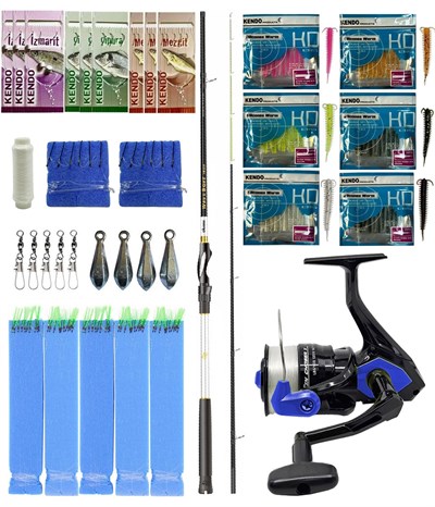 Yek Outdoor Hazır Tekne Oltası Seti Okuma Wave Boat 180H 2 Parça Tekne Kamışı&Okuma Fin Chaser X FNX-60BL Blue 1BB Olta Makinesi