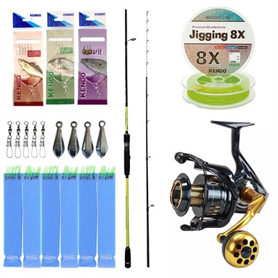 Yek Outdoor Hazır Tekne Oltası Seti Okuma Orata Tekne Kamışı 202cm 150-200gr 2 Parça Olta Kamışı&Okuma Salina SA-6000HA Blue 6+1BB Olta Makinesi