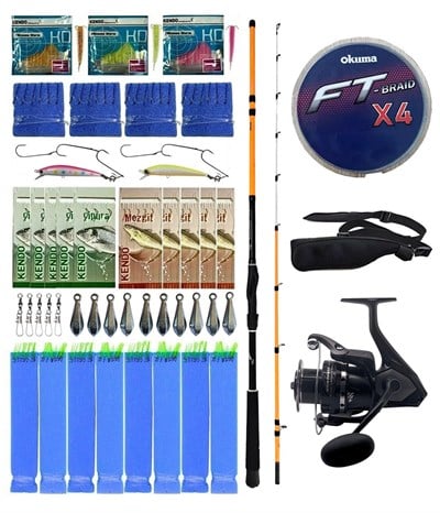 Yek Outdoor Hazır Tekne Oltası Seti Okuma Squider 210H 213cm Olta Kamışı&Okuma Wave Power WP-4000A1 Olta Makinesi