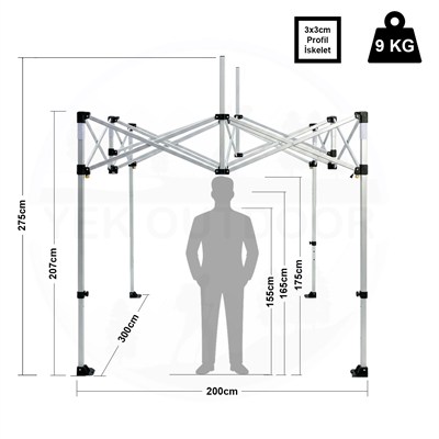 Yek Outdoor Teleskopik 3x2 m Bagaj Boy Otomatik Gazebo İskeleti | Çardak İskeleti