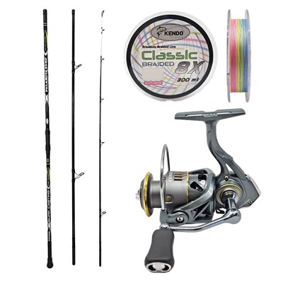 YekOutdoor Hazır Olta Seti Kendo Palamita Surf 420cm 250gr 3 Parça Olta Kamışı&Kendo Suro GR6000 5+1BB Olta Makinesi