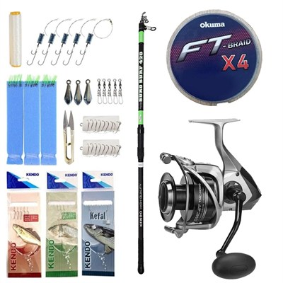 YekOutdoor Hazır Olta Seti Kendo Suro Surf 420cm 100-200gr Olta Kamışı&Okuma Tomcat TMC-8000 6+1bb Olta Makinesi