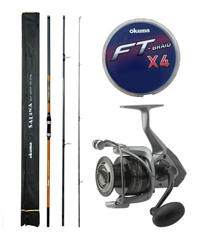 YekOutdoor Olta Seti Okuma Salina 420 cm 3 Parça Surf Kamışı&Okuma Tomcat 6000 Olta Makinesi