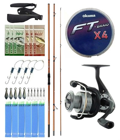 YekOutdoor Olta Seti Okuma Trio Rex Surf 420cm 120-250gr 3 Parça Surf Kamışı&Okuma Revenger RV-55 FD Olta Makinesi