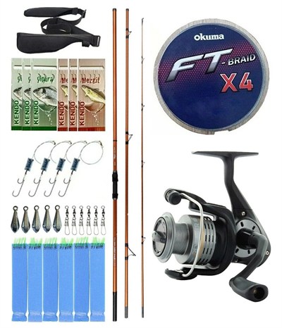 YekOutdoor Olta Seti Okuma Trio Rex Surf 450cm 120-250gr 3 Parça Surf Kamışı&Okuma Revenger RV-55 FD Olta Makinesi