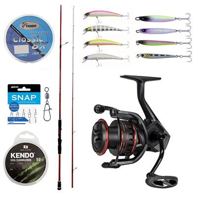 YekOutdoor Profesyonel LRF Seti Okuma Red Spin 70 2.12 cm 1-12 gr 2 Parça&Okuma Ceymar HD CHD-2500A Matt Black 7+1BB Olta Makinesi