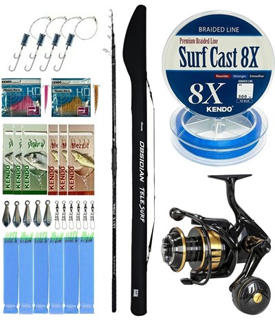 YekOutdoor Profesyonel Olta Seti Okuma Obsidian Super Light Tele Surf 420cm 100-220gr 5 Parça Olta Kamışı&Okuma Tesoro 8000PA Olta Makinesi