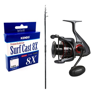 YekOutdoor Profesyonel Olta Seti Okuma Ceymar Tele surf 4.30M Surf Kamışı&Okuma Ceymar C-8000A 7+1BB Olta Makinesi