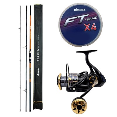 YekOutdoor Profesyonel Olta Seti Okuma Salina Surf 14 420 cm 3 Parça Surf Kamışı&Kendo Black Bass GP6000 5+1BB Olta Makinesi