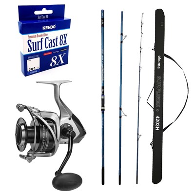 YekOutdoor Profesyonel Olta Seti Okuma Surfliner+ Surf 420cm 100-250gr 3 Parça Olta Kamışı&Okuma Tomcat TMC-8000 Olta Makinesi