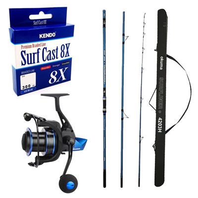 YekOutdoor Profesyonel Olta Seti Okuma Surfliner+ Surf 420cm 100-250gr 3 Parça Olta Kamışı&Okuma Rockaway RA-8000 Olta Makinesi