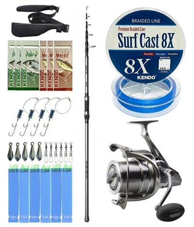 YekOutdoor Profesyonel Olta Seti Okuma Alaris Tele Surf 390 cm 100-200 gr Surf Kamışı&Okuma SURF-8K Olta Makinesi