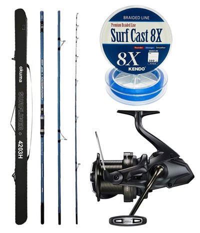 YekOutdoor Profesyonel Olta Seti Okuma Surfliner+ Surf 420cm 3 Parça Olta Kamışı&Shimano Makina Speedmaster 14000 XTD