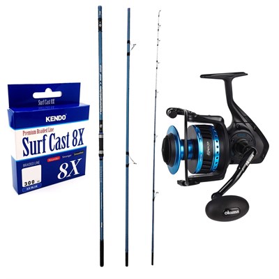 YekOutdoor Profesyonel Olta Seti Okuma Surfliner 420cm 100-250gr 3 Parça Olta Kamışı&Okuma Azores ZXP-6000 6+1 bb Olta Makinesi