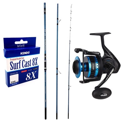 YekOutdoor Profesyonel Olta Seti Okuma Surfliner 420cm 100-250gr 3 Parça Olta Kamışı&Okuma Azores ZXP-6000 6+1 bb Olta Makinesi