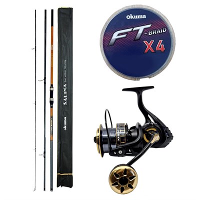 YekOutdoor Profesyonel Olta Seti Okuma Salina Surf 14 420 cm 3 Parça Surf Kamışı&Kendo Black Bass GP10000 5+1BB Olta Makinesi