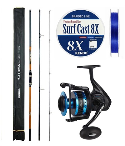 YekOutdoor Profesyonel Olta Seti Okuma Salina Surf 420cm 3 Parça Surf Kamışı&Okuma Azores ZXP-8000 Olta Makinesi