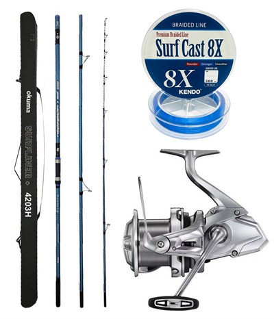 YekOutdoor Profesyonel Olta Seti Okuma Surfliner+ Surf 420cm 3 Parça Olta Kamışı&Shimano Makina Ultegra 14000 XSE