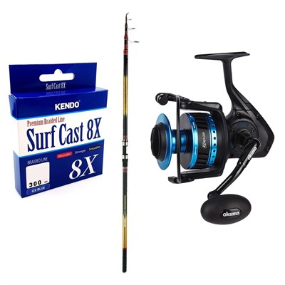 YekOutdoor Profesyonel Olta Seti Okuma Savant Surf 420 cm 5 Parça Surf Kamışı&Okuma Azores ZXP-8000 (Low Speed ) 6+1 bb Olta Makinesi