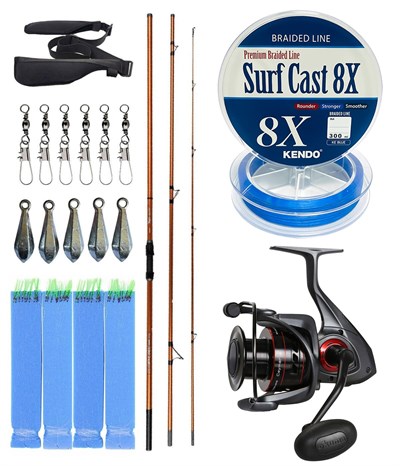 YekOutdoor Profesyonel Olta Seti Okuma Trio Rex Surf 420cm 120-250 gr 3 Parça Surf Kamışı&Okuma Ceymar C-8000A 7+1BB Olta Makinesi