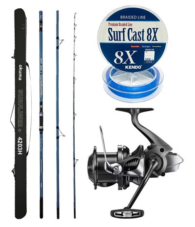 YekOutdoor Profesyonel Olta Seti Okuma Surfliner+ Surf 420cm 3 Parça Olta Kamışı&Shimano Makina Aerlex XTC 14000
