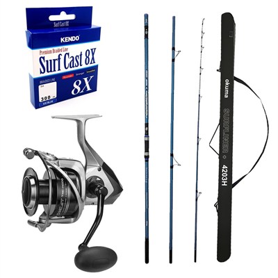 YekOutdoor Profesyonel Olta Seti Okuma Surfliner+ Surf 420cm 100-250gr 3 Parça Olta Kamışı&Okuma Tomcat TMC-8000 Olta Makinesi