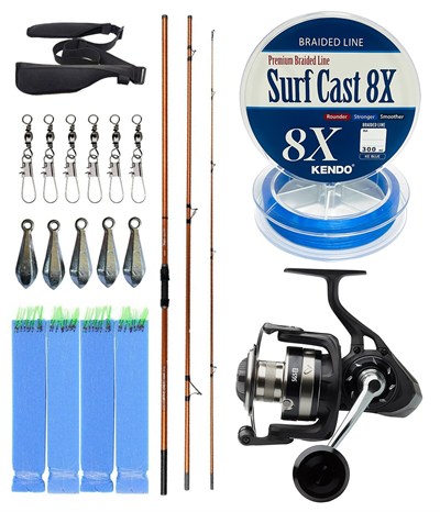 YekOutdoor Profesyonel Olta Seti Okuma Trio Rex Surf 450cm 120-250 gr 3 Parça Surf Kamışı&Savage Gear SGS8 8000 FD 8+1BB Olta Makinesi
