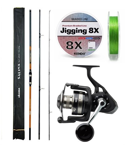 YekOutdoor Profesyonel Surf Olta Seti Okuma Salina Surf 14 420 cm 3 Parça Surf Kamışı&Savage Gear SGS8 8000 FD 8+1BB Olta Makinesi
