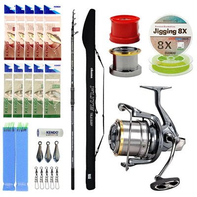 YekOutdoor Profesyonel Yemli Olta Seti Okuma Flite Tele Surf 420cm 100-200gr 5 Parça Olta Kamışı&Okuma Flite Surf FLS35-1500AY Gunsmoke 9+1BB Olta Makinesi
