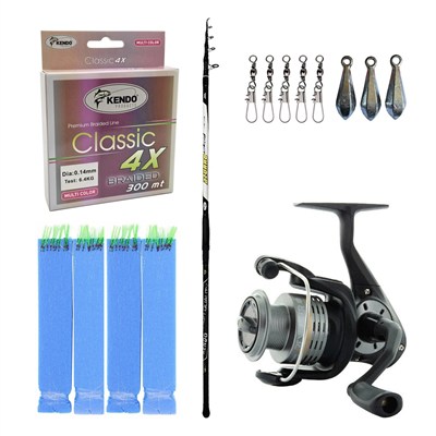 YekOutdoor Surf Olta Seti Kendo Azurro Surf 420cm 200 gr Teleskopik Olta Kamışı&Okuma Revenger RV-55 FD Olta Makinesi