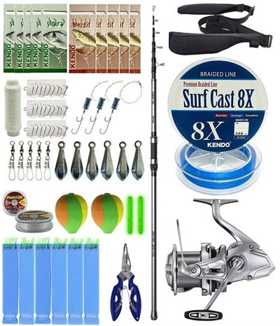 YekOutdoor Surf Olta Seti Okuma Alaris Tele Surf 420 cm 100-200 gr Surf Kamışı&Shimano Makina Ultegra 14000 XSE