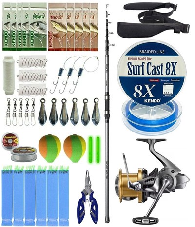 YekOutdoor Surf Olta Seti Okuma Alaris Tele Surf 420 cm 100-200 gr Surf Kamışı&Shimano Makina Aerlex XSC 14000