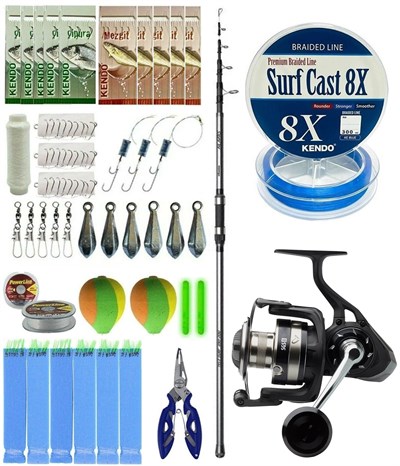 YekOutdoor Surf Olta Seti Okuma Alaris Tele Surf 420 cm 100-200 gr Surf Kamışı&Savage Gear SGS8 8000 Olta Makinesi
