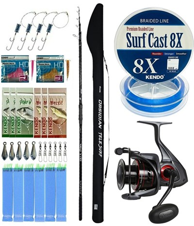 YekOutdoor Surf Olta Seti Okuma Obsidian Super Light Tele Surf 420cm 100-220gr 5 Parça Olta Kamışı&Okuma Ceymar C-6000A Olta Makinesi