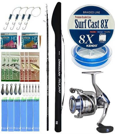YekOutdoor Surf Olta Seti Okuma Obsidian Super Light Tele Surf 420cm 100-220gr 5 Parça Olta Kamışı&Okuma Safina Pro SNP-8000 Olta Makinesi