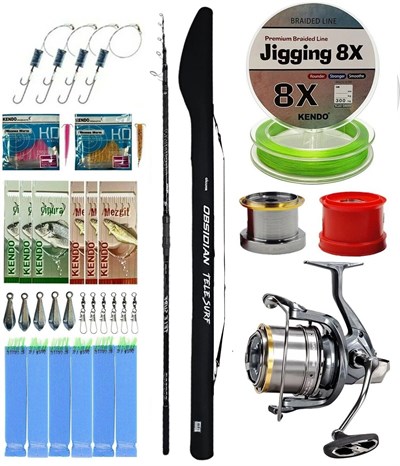 YekOutdoor Surf Olta Seti Okuma Obsidian Super Light Tele Surf 420cm 100-220gr 5 Parça Olta Kamışı&Okuma Flite Surf FLS35-1500AY Olta Makinesi