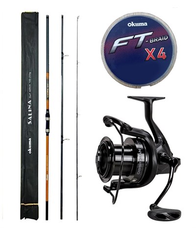 YekOutdoor Surf Olta Seti Okuma Obsidian 0SD12000-35AY Painting Black 9+1BB Olta Makinesi& Okuma Salina Surf 14 420 cm 3 Parça Surf Kamışı