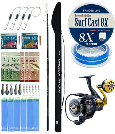YekOutdoor Surf Olta Seti Okuma Obsidian Super Light Tele Surf 420cm 100-220gr 5 Parça Olta Kamışı&Okuma Salina SA-6000HA Olta Makinesi