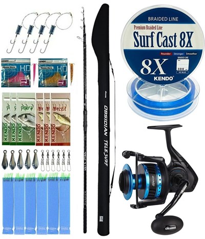 YekOutdoor Surf Olta Seti Okuma Obsidian Super Light Tele Surf 420cm 100-220gr 5 Parça Olta Kamışı&Okuma Azores ZXP-8000 Olta Makinesi
