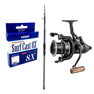 YekOutdoor Yüksek Kalite Hazır Olta Seti Dam Imax Tele Surf 13/3.90m 100-250gr 4 Parça Surf Kamışı&Okuma LS 8K Baitrunner (5,3;1) 5+1 bb Olta Makinesi