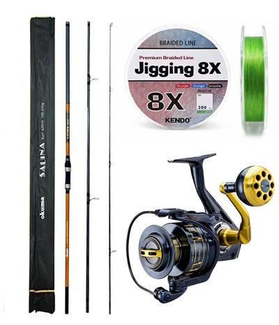 YekOutdoor Yüksek Kalite Olta Seti Okuma Salina Surf 14 420 cm 3 Parça Surf Kamışı&Okuma Salina SA-6000HA Blue 6+1BB Olta Makinesi